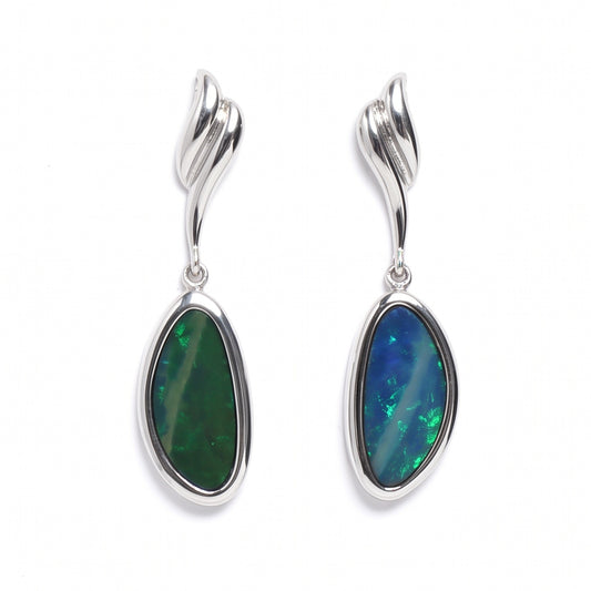 14K White Gold Doublet Opal Earrings — The Australian Opal & Diamond Collection Adelaide