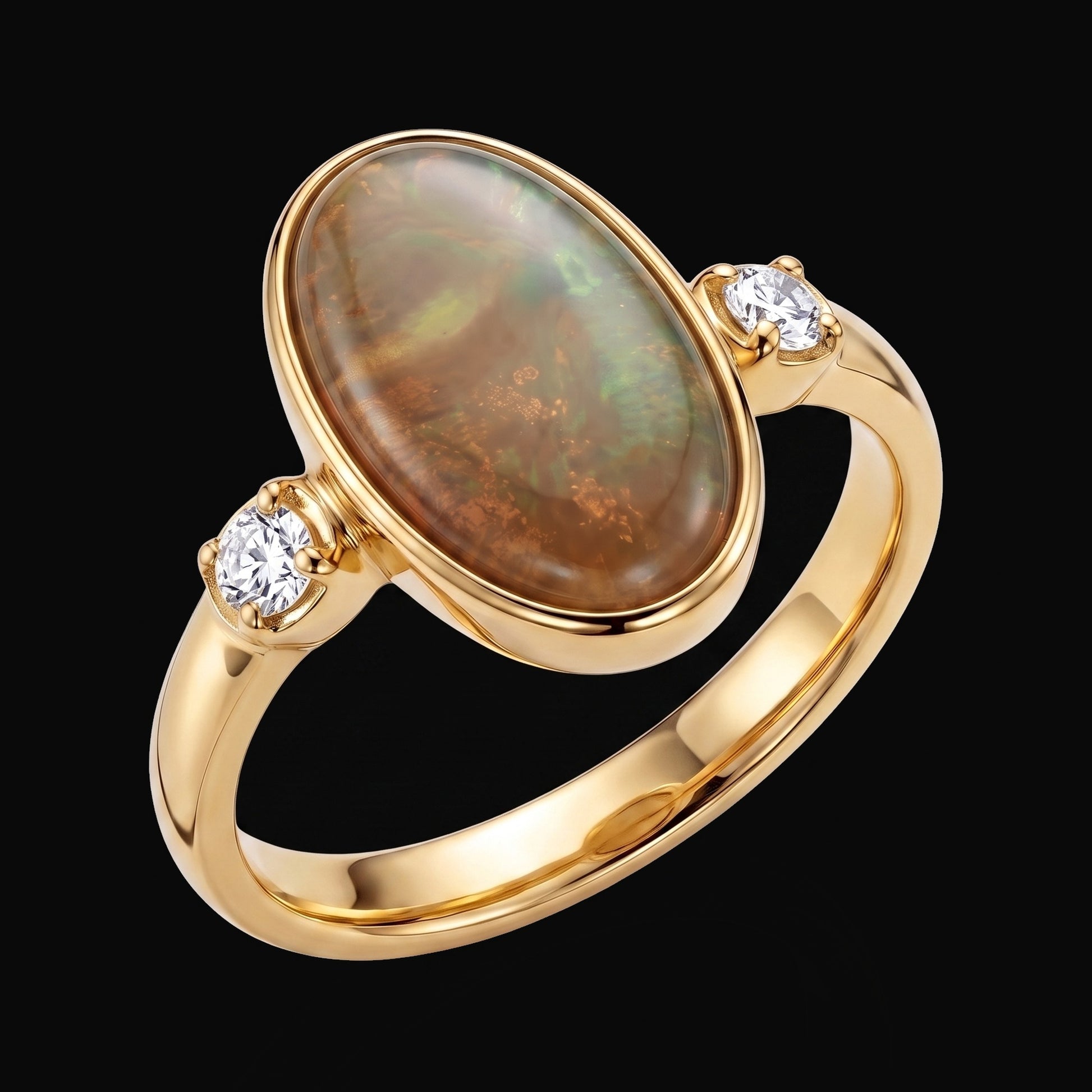 18K yellow gold crystal opal diamond ring 2.00ct on black — crystal opal house style, The Australian Opal & Diamond Collection Adelaide