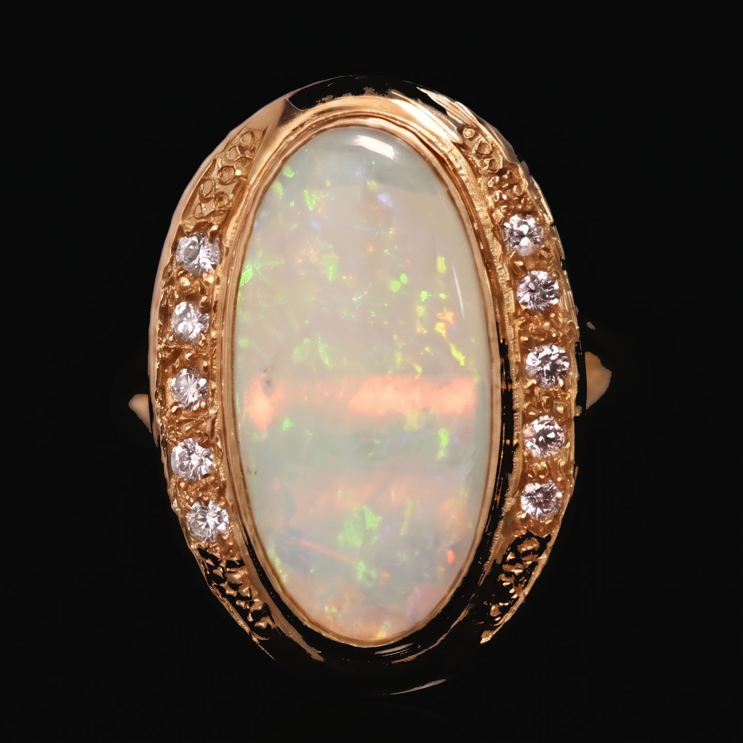 18K yellow gold crystal opal and diamond ring 2.55ct on black — crystal opal house style, The Australian Opal & Diamond Collection Adelaide