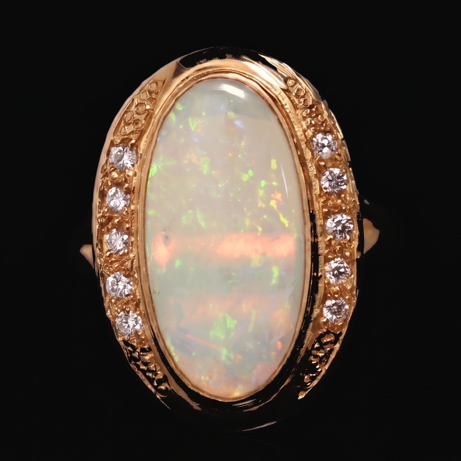 18K yellow gold crystal opal and diamond ring 2.55ct on black — crystal opal house style, The Australian Opal & Diamond Collection Adelaide