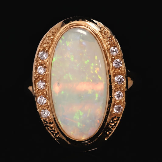 18K yellow gold crystal opal and diamond ring 2.55ct on black — crystal opal house style, The Australian Opal & Diamond Collection Adelaide