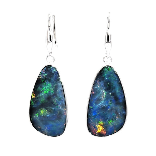 10K White Gold Doublet Opal Earrings 12.00CT