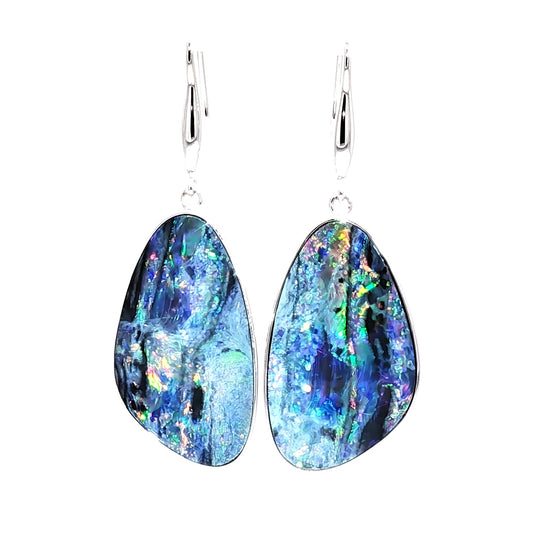 10K White Gold Doublet Opal Earrings 19.20CT