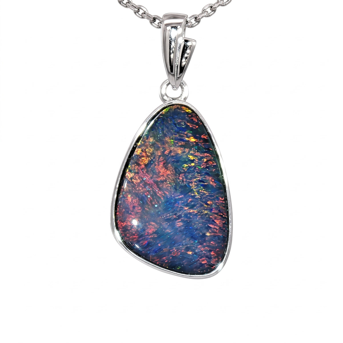 10K White Gold Doublet Opal Pendant 3.20CT