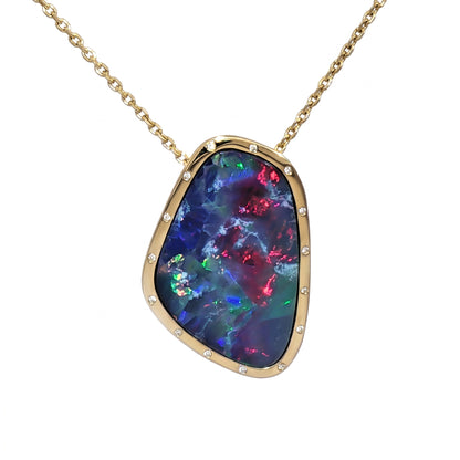 10K Yellow Gold Doublet Opal and Diamond Pendant 5.75CT
