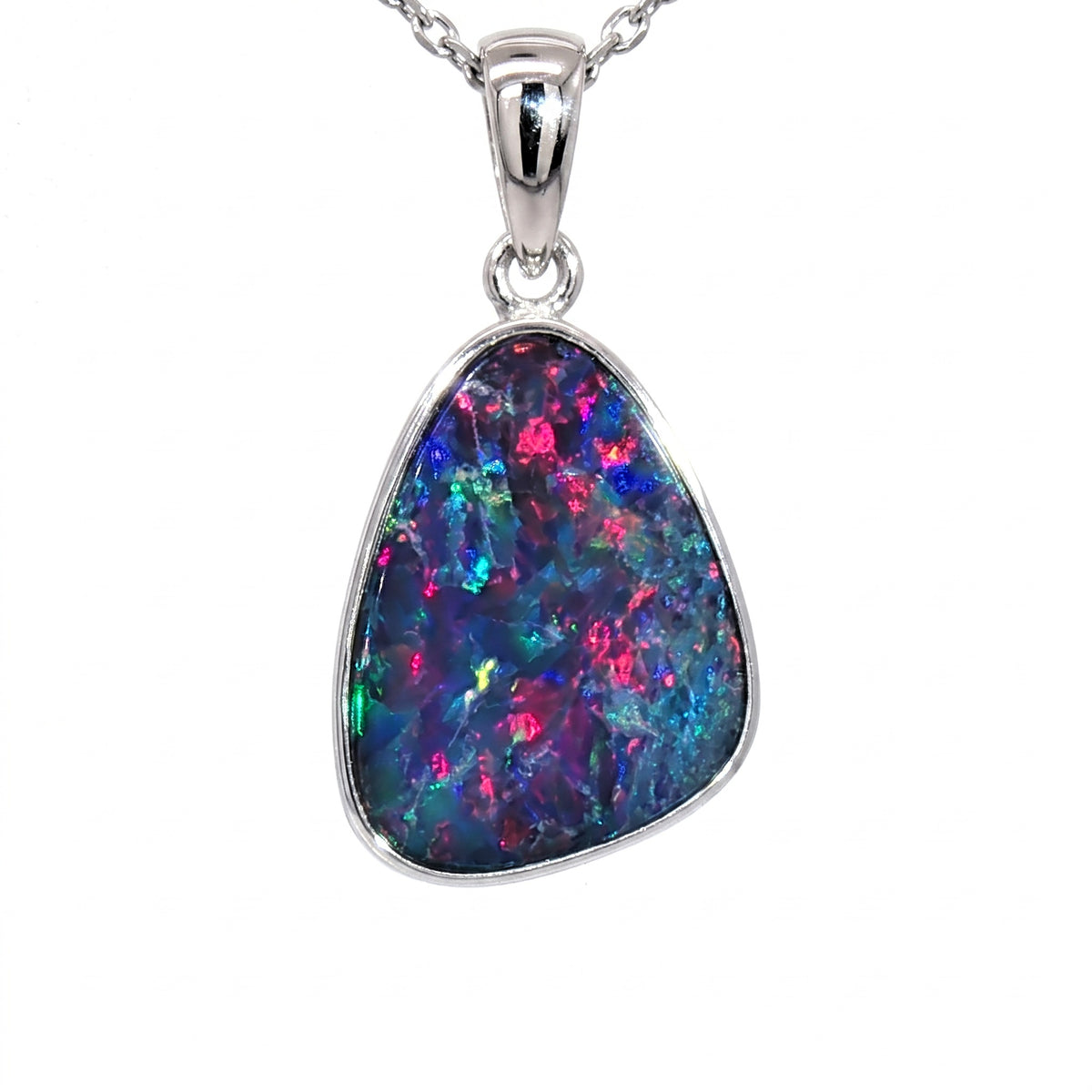 10K White Gold Doublet Opal Pendant 2.95CT