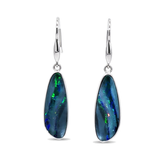 10K White Gold Doublet Opal Earrings 8.30CT