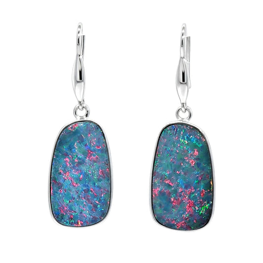 10K White Gold Doublet Opal Earrings 8.15CT