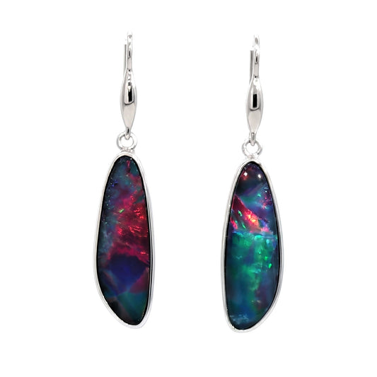 10K White Gold Doublet Opal Earrings 6.75CT