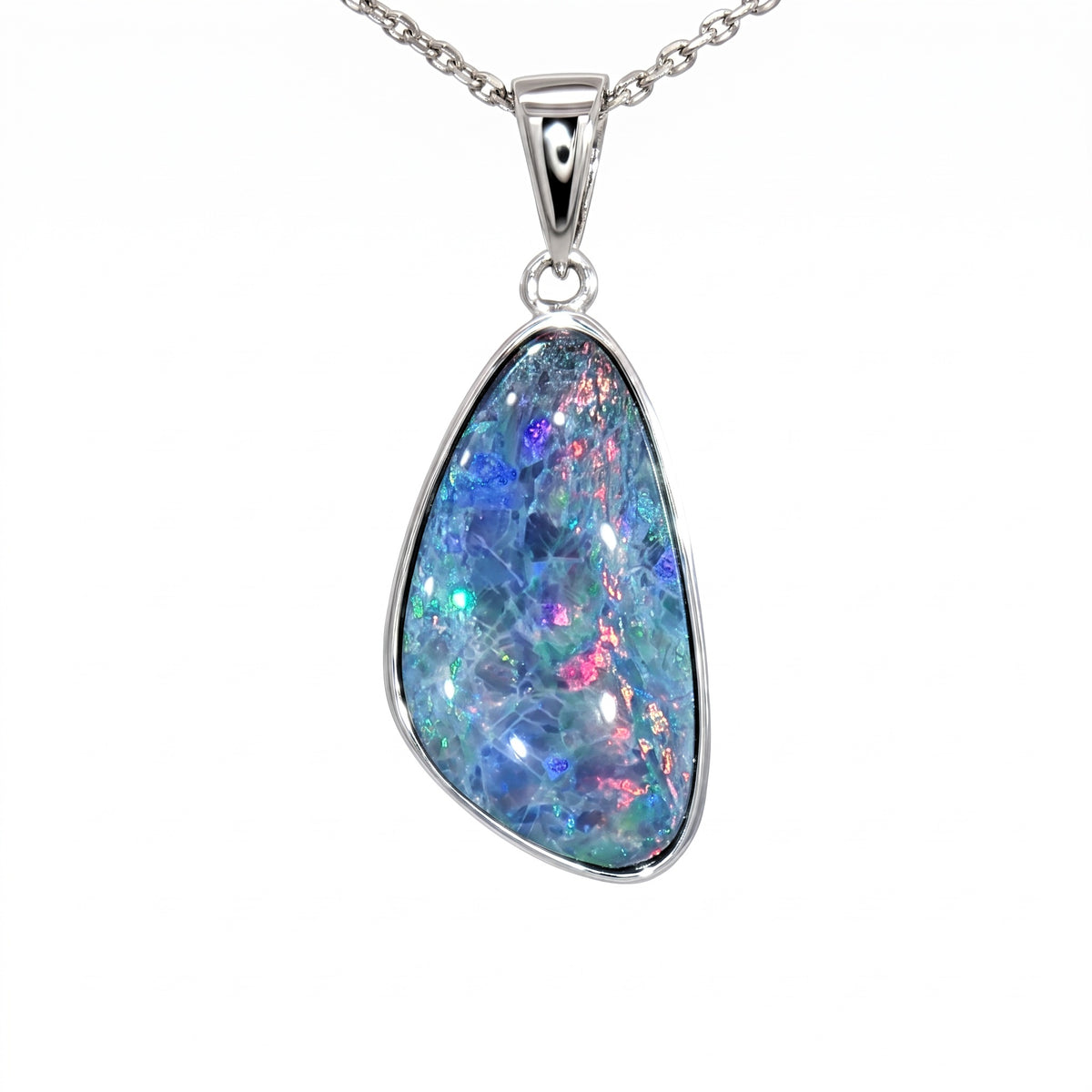 10K White Gold Doublet Opal Pendant 4.10CT
