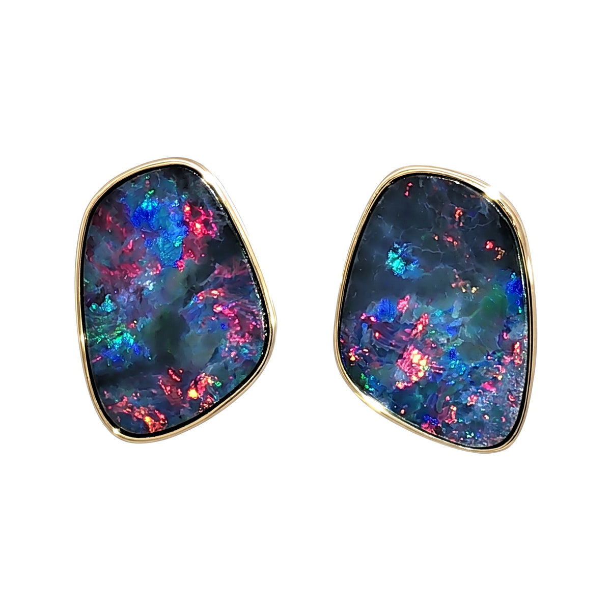 10K Yellow Gold Doublet Opal Earrings 6.40CT