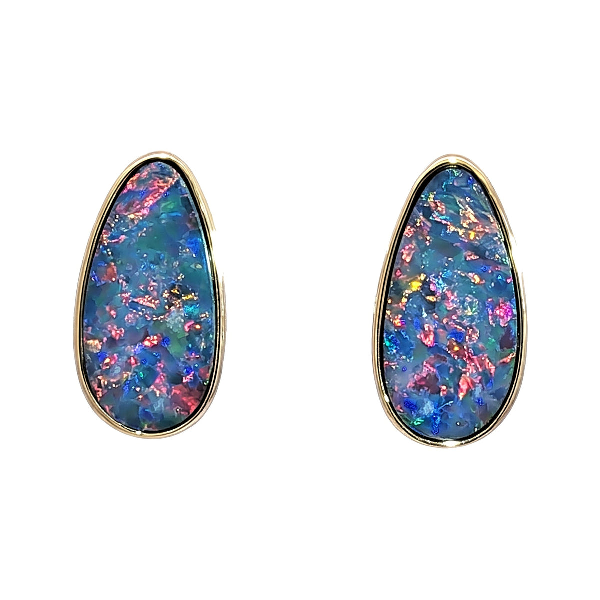 10K Yellow Gold Doublet Opal Earrings 4.75CT