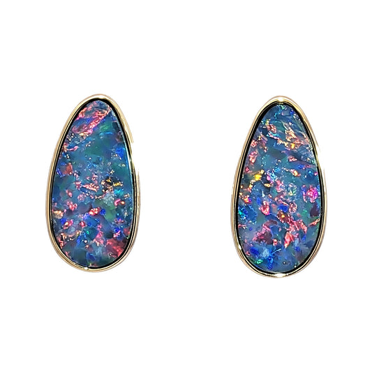 10K Yellow Gold Doublet Opal Earrings 4.75CT