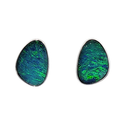 10K White Gold Doublet Opal Earrings 5.10CT