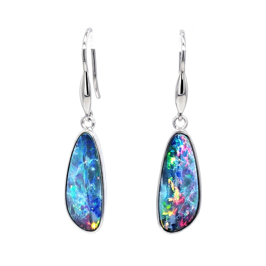 10K White Gold Doublet Opal Earrings 5.65CT