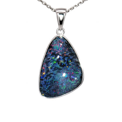 10K White Gold Doublet Opal Pendant 4.40CT
