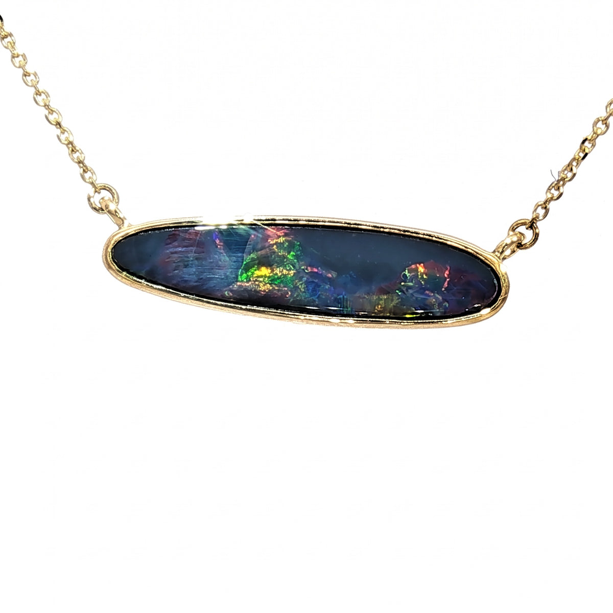10K Yellow Gold Doublet Opal Necklace 2.00CT