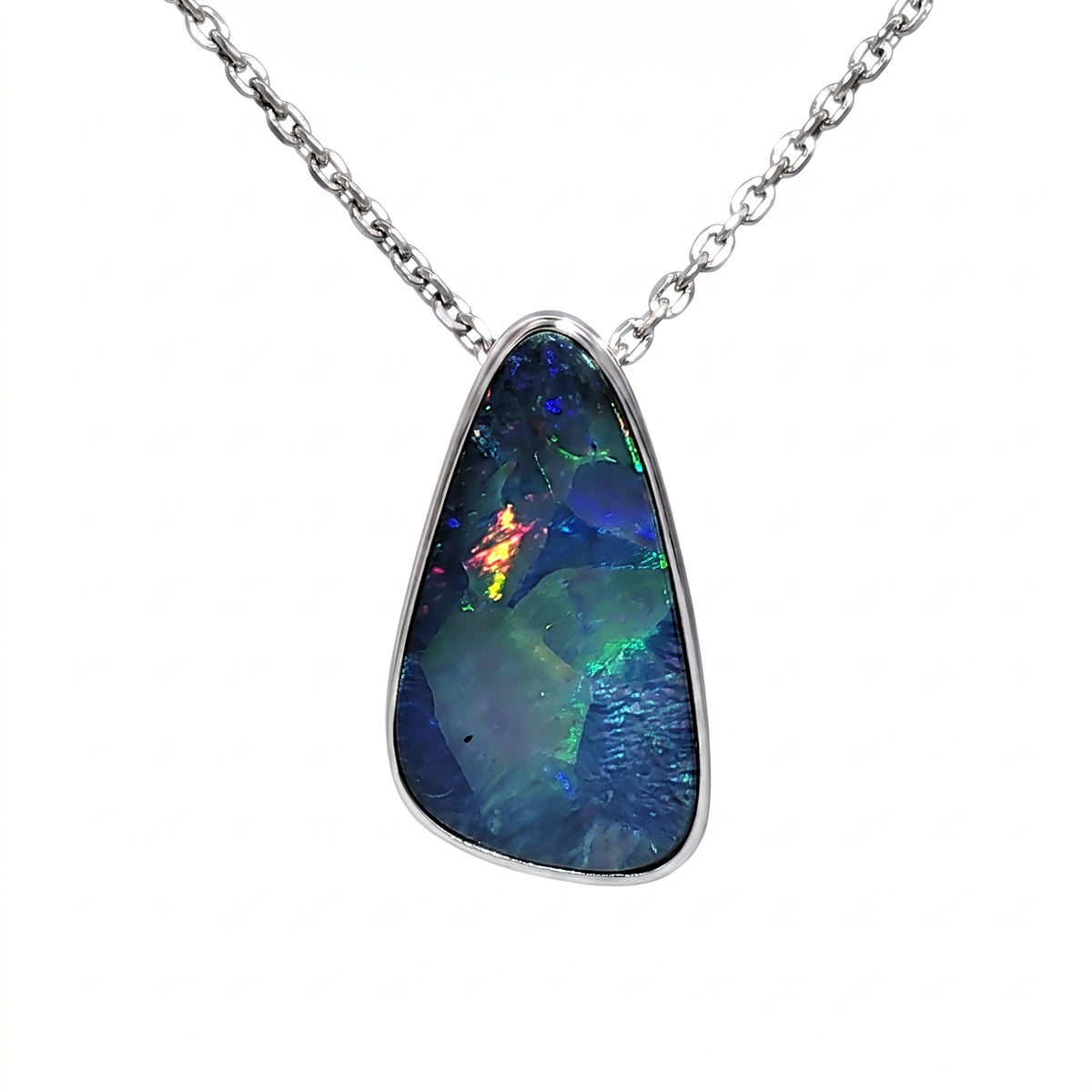 10K White Gold Doublet Opal Pendant 2.85CT