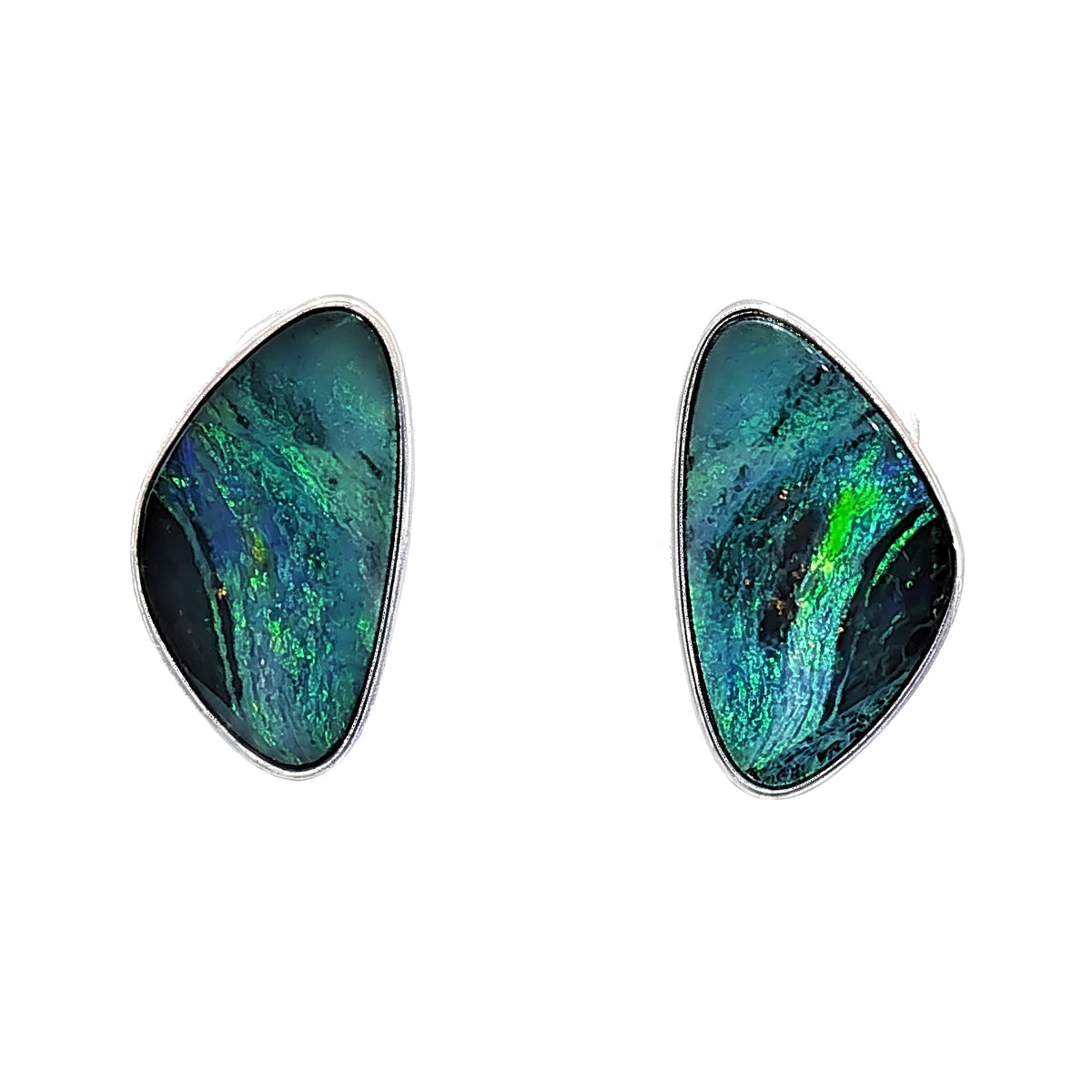 10K White Gold Doublet Opal Earrings 5.35CT