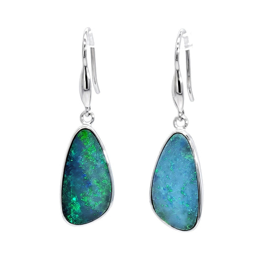 10K White Gold Doublet Opal Earrings 7.35CT