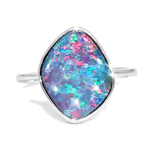 10K White Gold Doublet Opal Ring 2.40CT