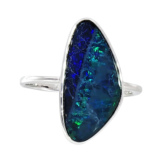 10K White Gold Doublet Opal Ring 2.95CT