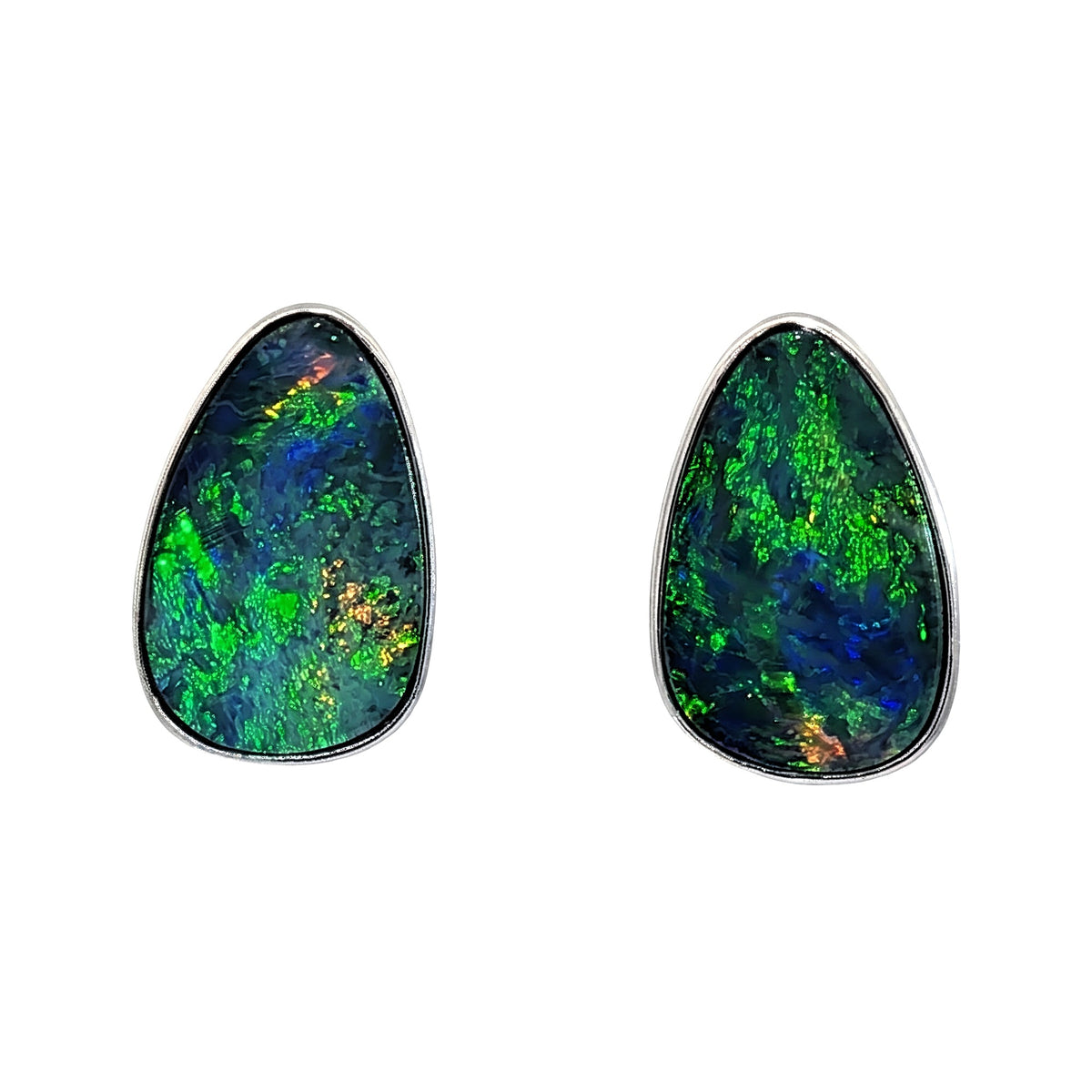 10K White Gold Doublet Opal Earrings 5.70CT