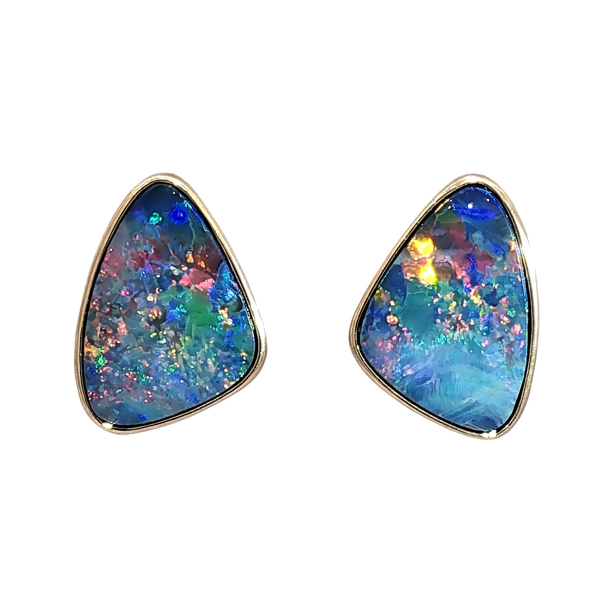 10K Yellow Gold Doublet Opal Earrings 5.20CT