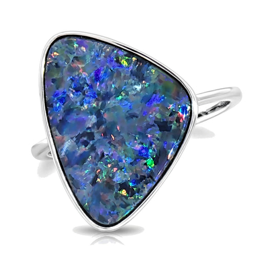 10K White Gold Doublet Opal Ring 3.70CT