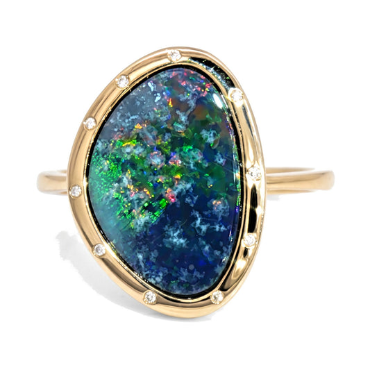10K Yellow Gold Doublet Opal and Diamond Ring 3.00CT