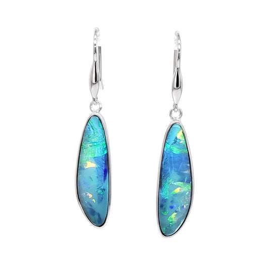 10K White Gold Doublet Opal Earrings 6.60CT