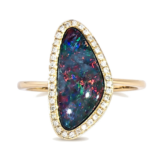 10K Yellow Gold Doublet Opal and Diamond Ring 1.55CT
