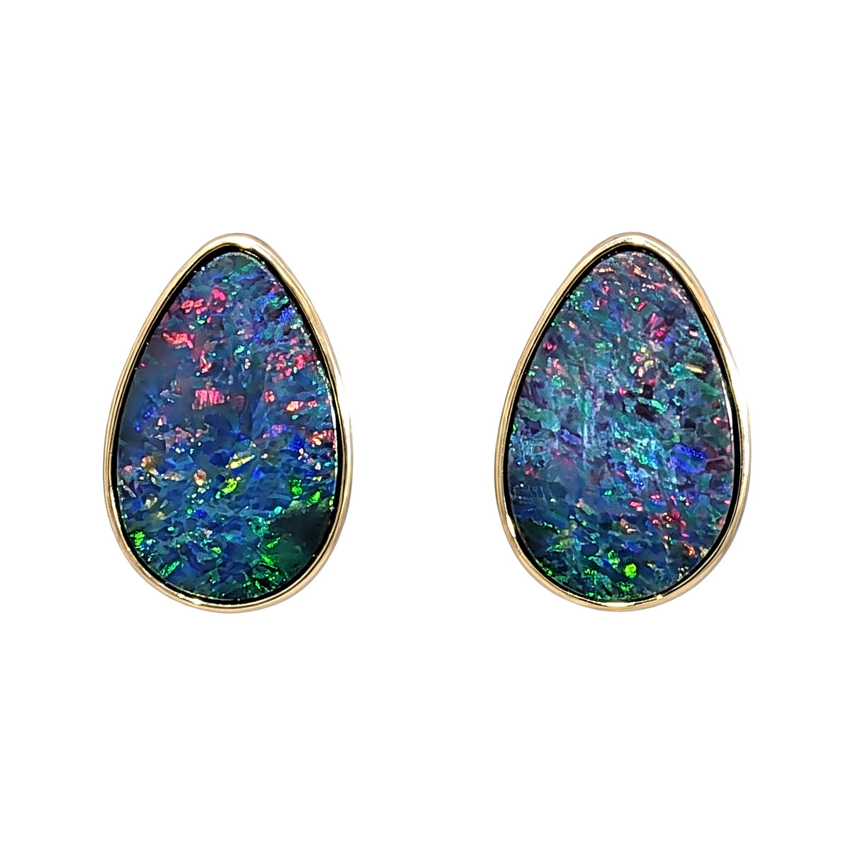 10K Yellow Gold Doublet Opal Earrings 6.45CT