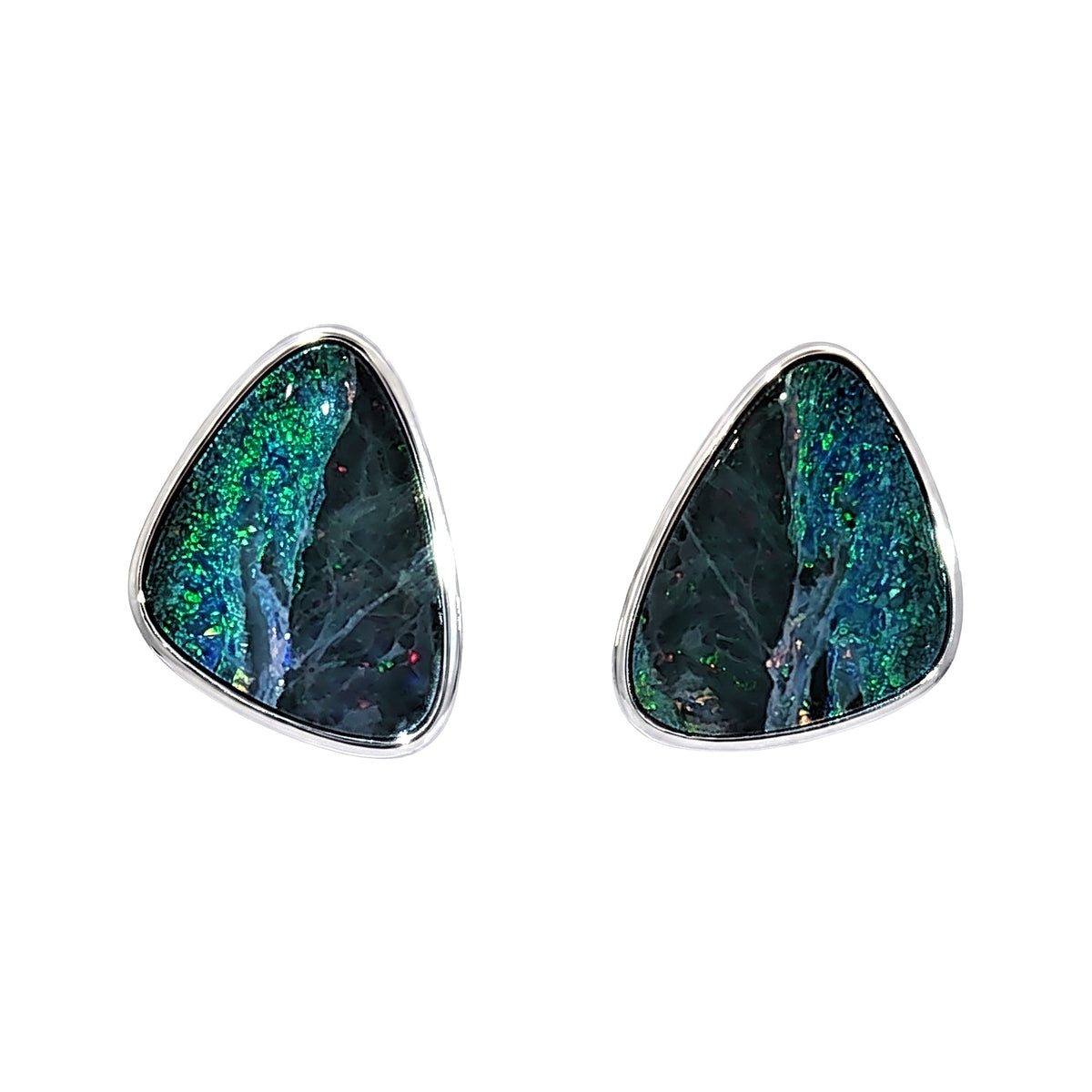10K White Gold Doublet Opal Earrings 5.55CT