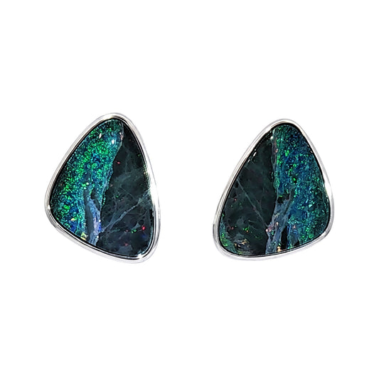 10K White Gold Doublet Opal Earrings 5.55CT