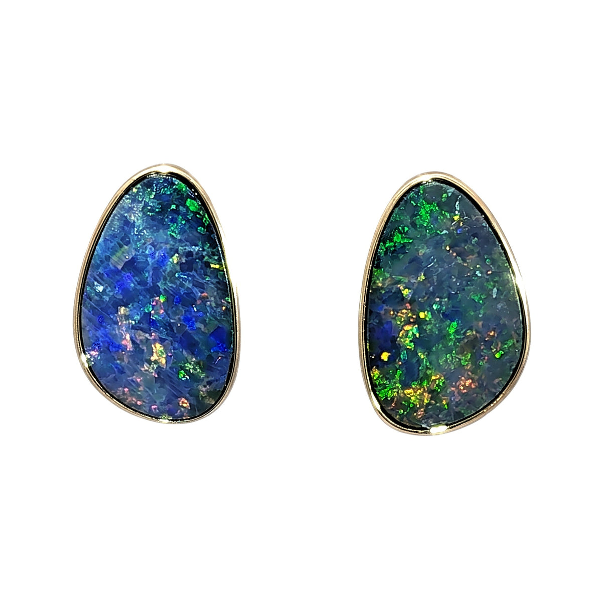 10K Yellow Gold Doublet Opal Earrings 7.35CT