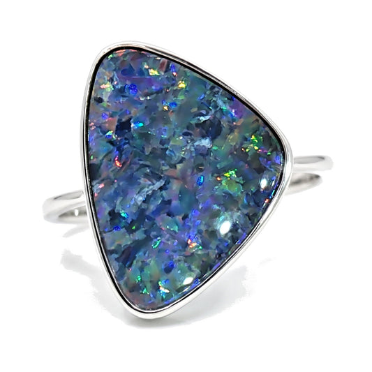 10K White Gold Doublet Opal Ring 3.30CT