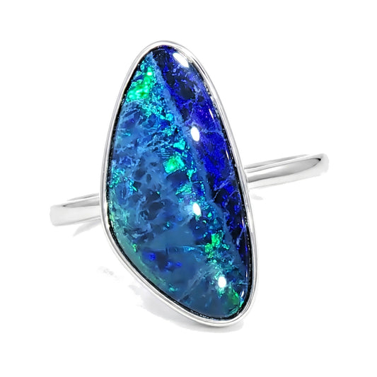 10K White Gold Doublet Opal Ring 3.00CT