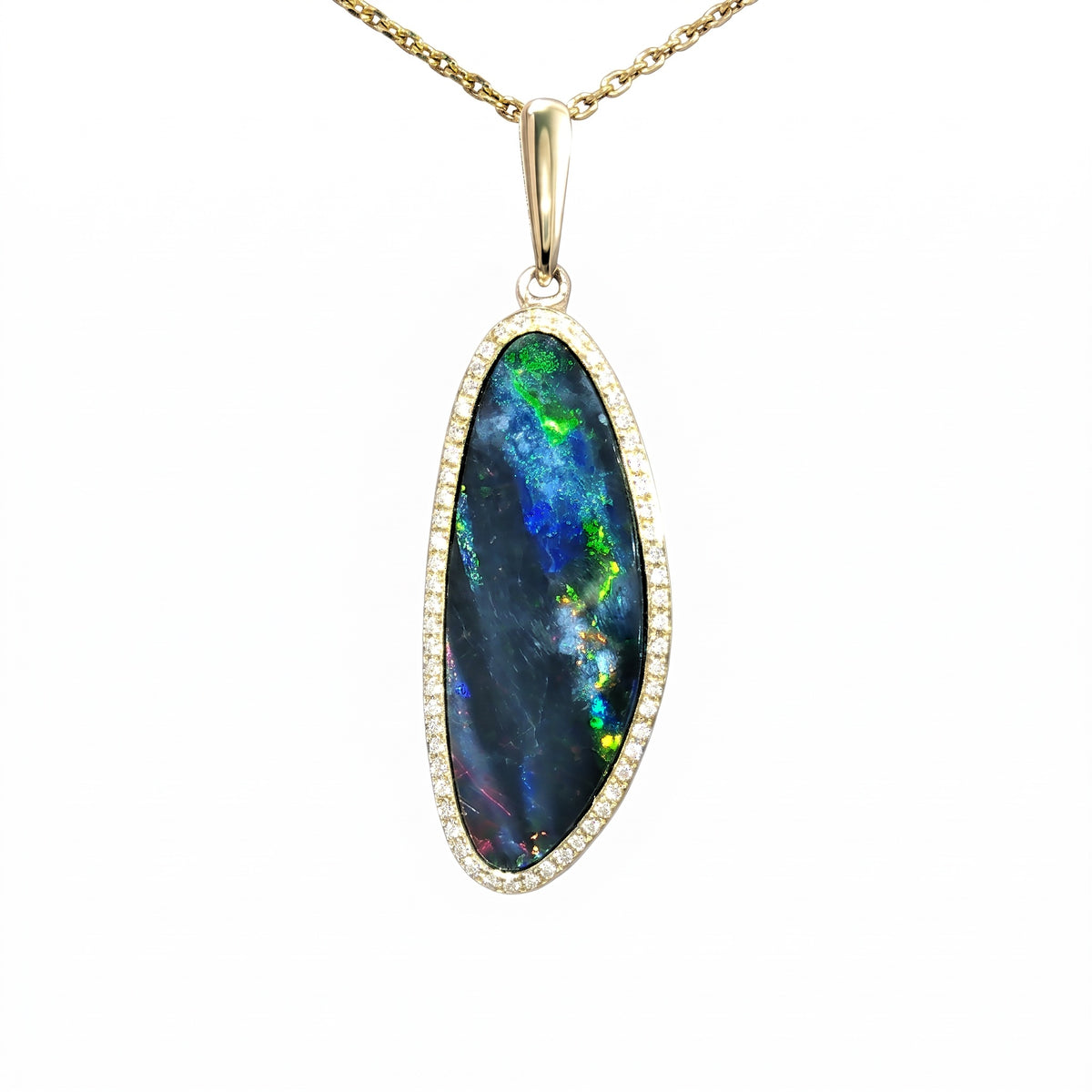 10K Yellow Gold Doublet Opal and Diamond Pendant 4.40CT