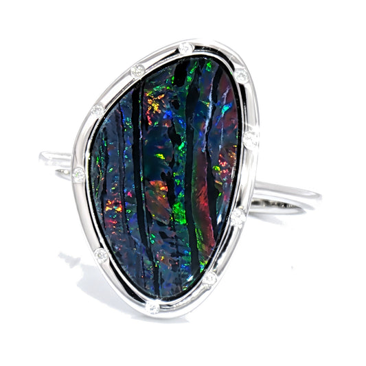 10K White Gold Doublet Opal and Diamond Ring 2.95CT