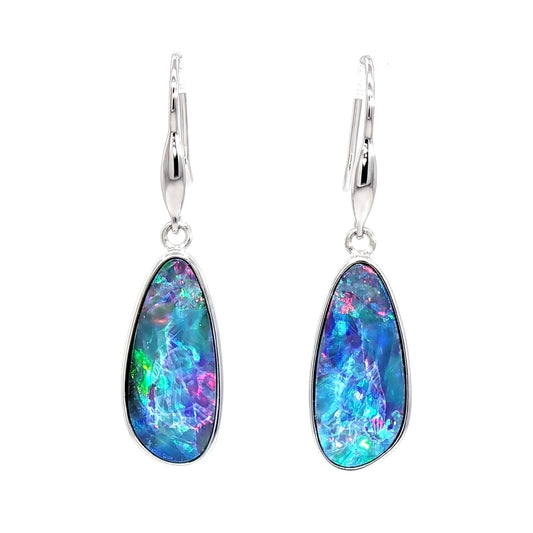 10K White Gold Doublet Opal Earrings 7.75CT