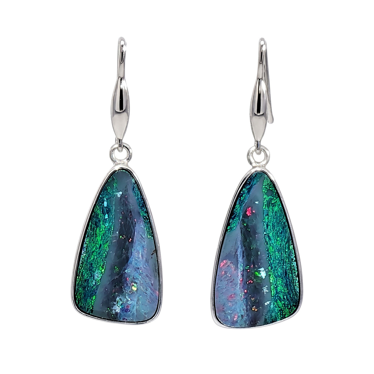 10K White Gold Doublet Opal Earrings 5.10CT