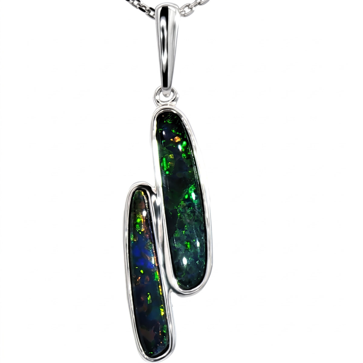 10K White Gold Doublet Opal Pendant 2.35CT
