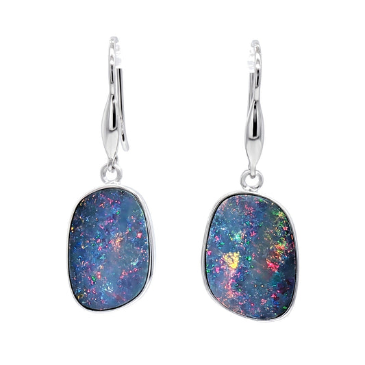 10K White Gold Doublet Opal Earrings 6.90CT