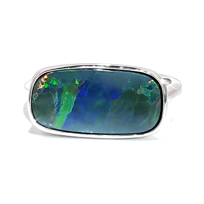 10K White Gold East-West Doublet Opal Ring 3.30CT