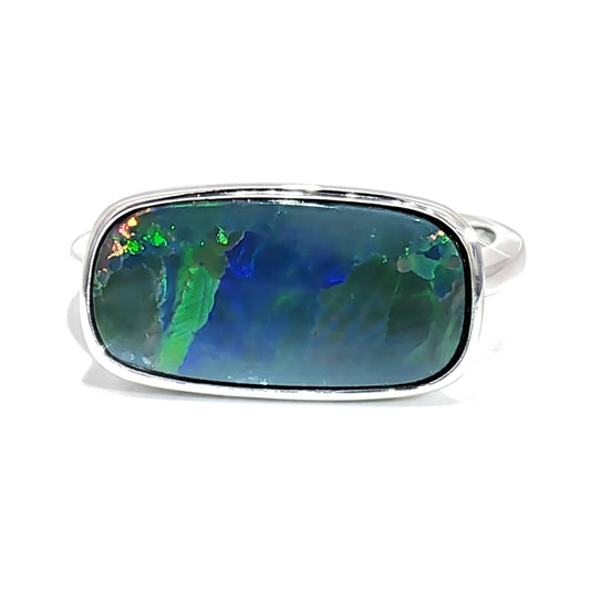 10K White Gold East-West Doublet Opal Ring 3.30CT