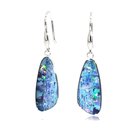 10K White Gold Doublet Opal Earrings 8.45CT