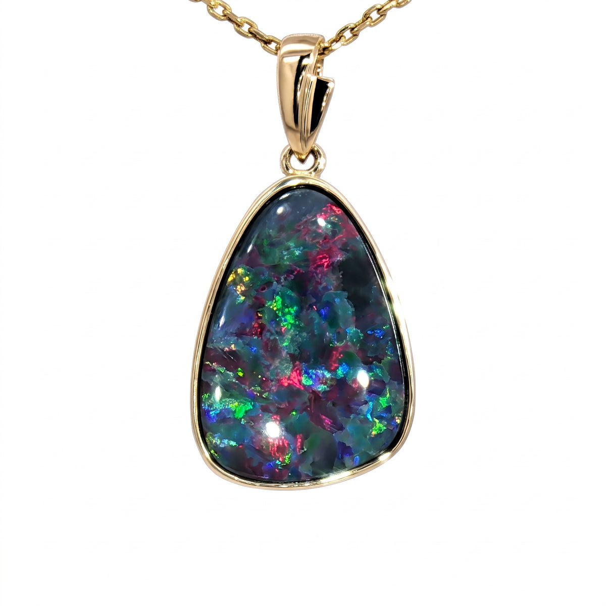 10K Yellow Gold Doublet Opal Pendant 4.00CT