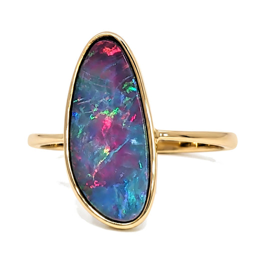 10K Yellow Gold Doublet Opal Ring 2.45CT