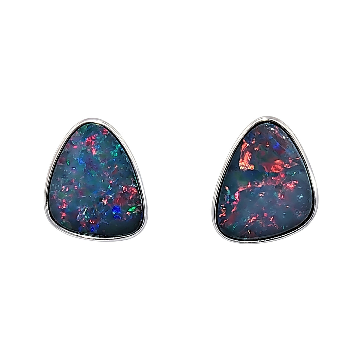 10K White Gold Doublet Opal Earrings 3.85CT